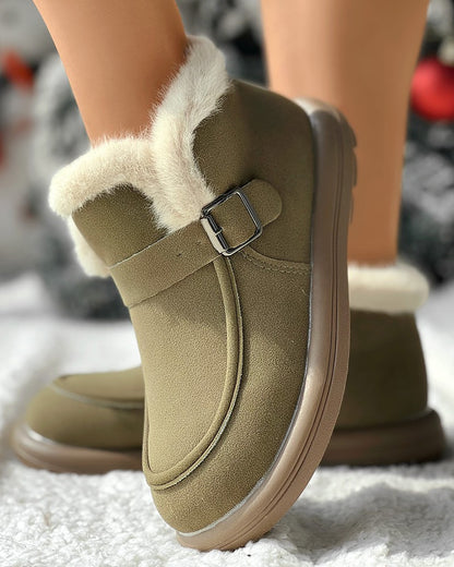 Buckled Fuzzy Lined Warm Ankle Boots