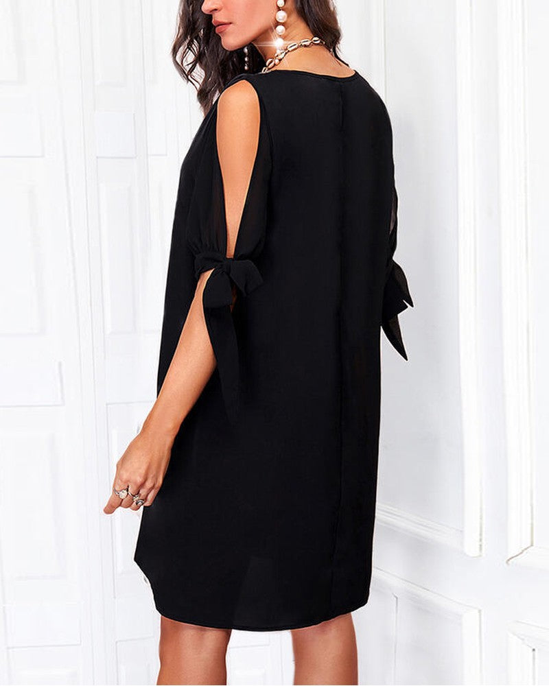 Contrast Sequin Cold Shoulder Casual Dress