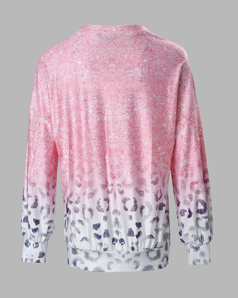 Ombre Cheetah Print Long Sleeve Top