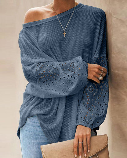 Eyelet Embroidery Lantern Sleeve Top