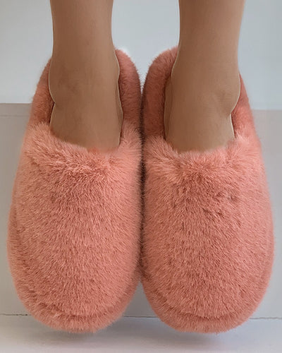 Plain Close Toe Fluffy Slippers