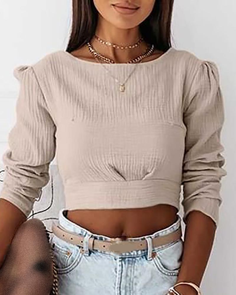 Long Sleeve Tied Detail Backless Top