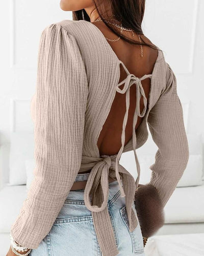 Long Sleeve Tied Detail Backless Top