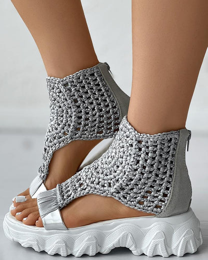 Braided Geometric Wedge Sandals