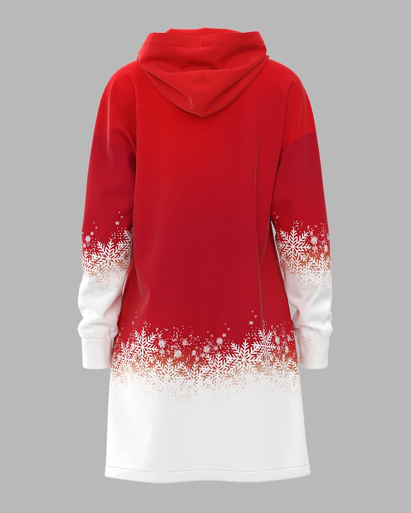 Christmas Tree Snowflake Print Long Sleeve Dress