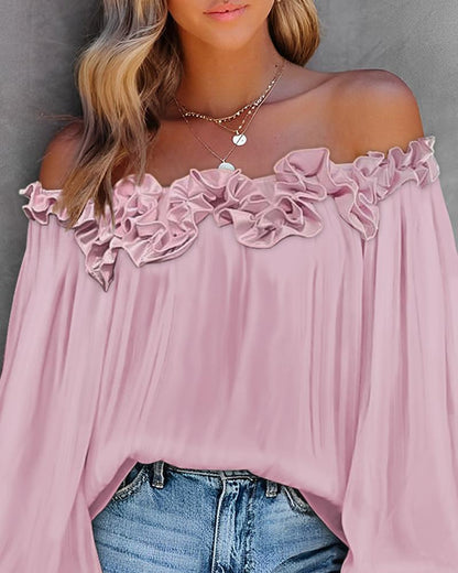 Ruffle Hem Lantern Sleeve Top