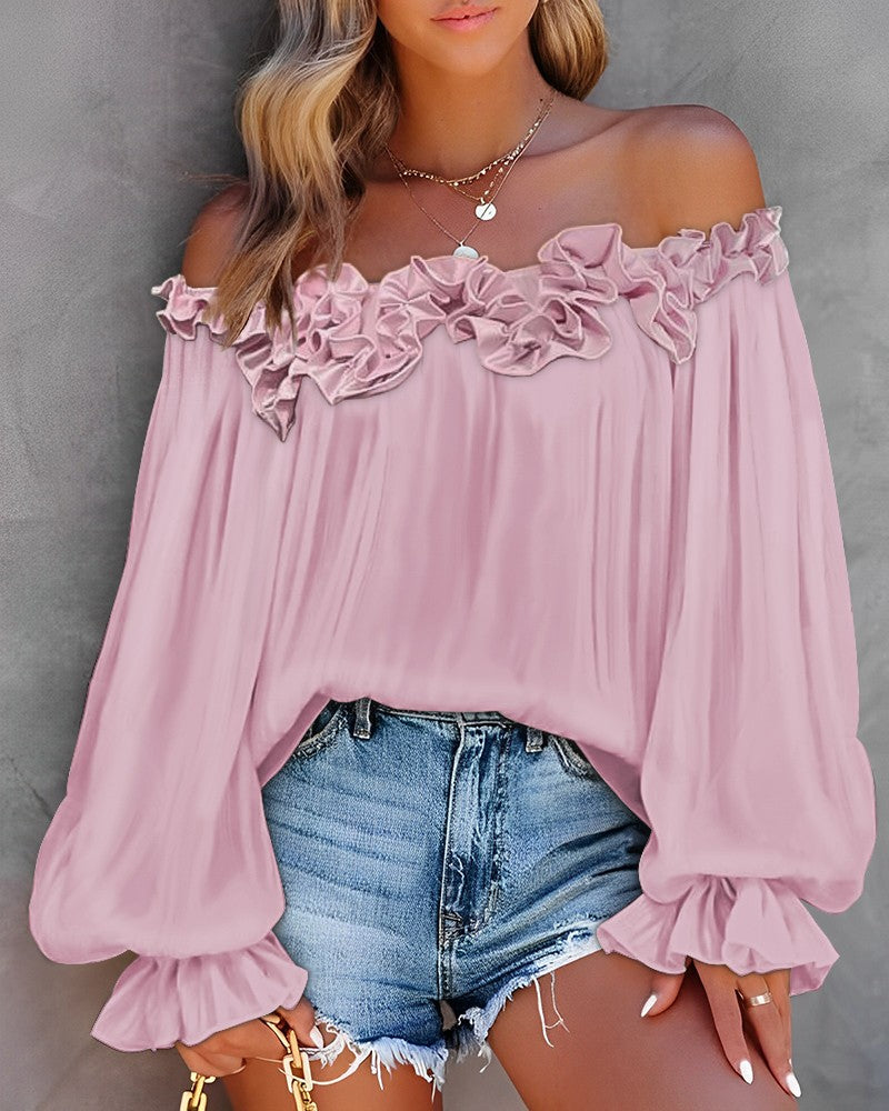 Ruffle Hem Lantern Sleeve Top