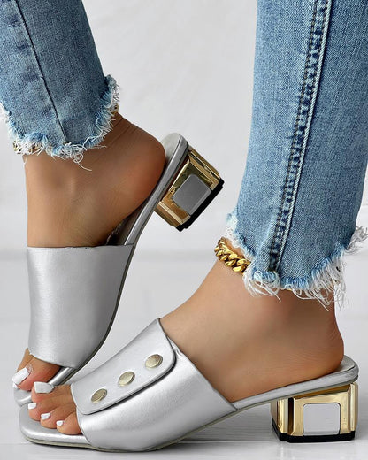 Colorblock Square Toe Chunky Heeled Sandals