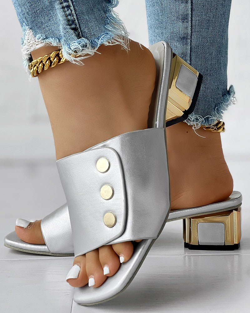 Colorblock Square Toe Chunky Heeled Sandals