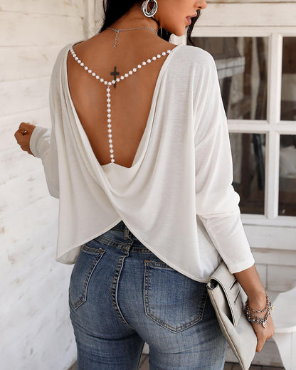 Beaded Strap Backless Twisted Top