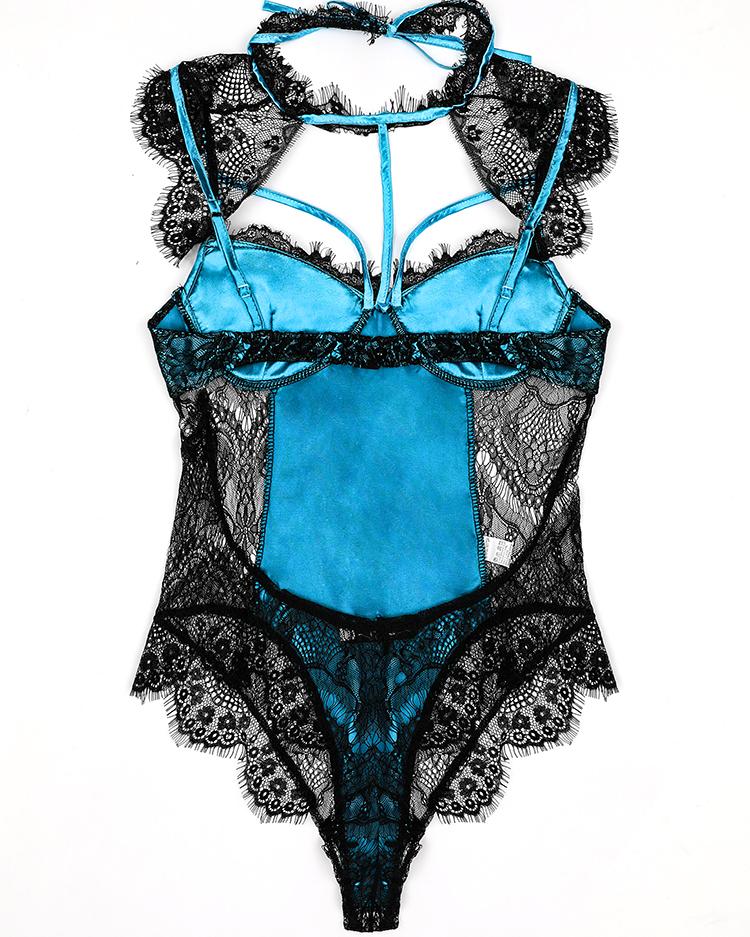 Alluring Lace Mesh Padded Lingerie Bodysuit