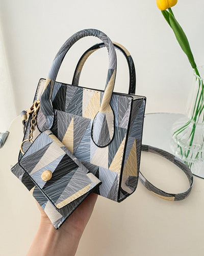 Geometric Colorblock Satchel Bag With Inner Pouch