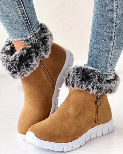 Side Zipper Fuzzy Lined Ankle Boots