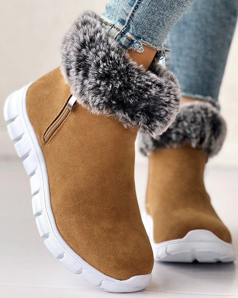 Side Zipper Fuzzy Lined Ankle Boots