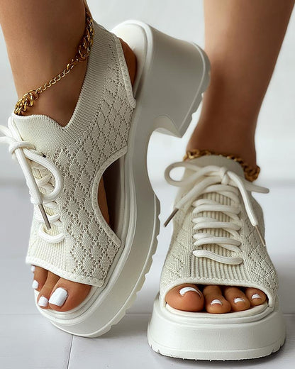 Lace up Hollow Out Platform Wedge Sandals