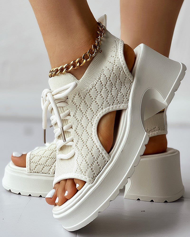 Lace up Hollow Out Platform Wedge Sandals