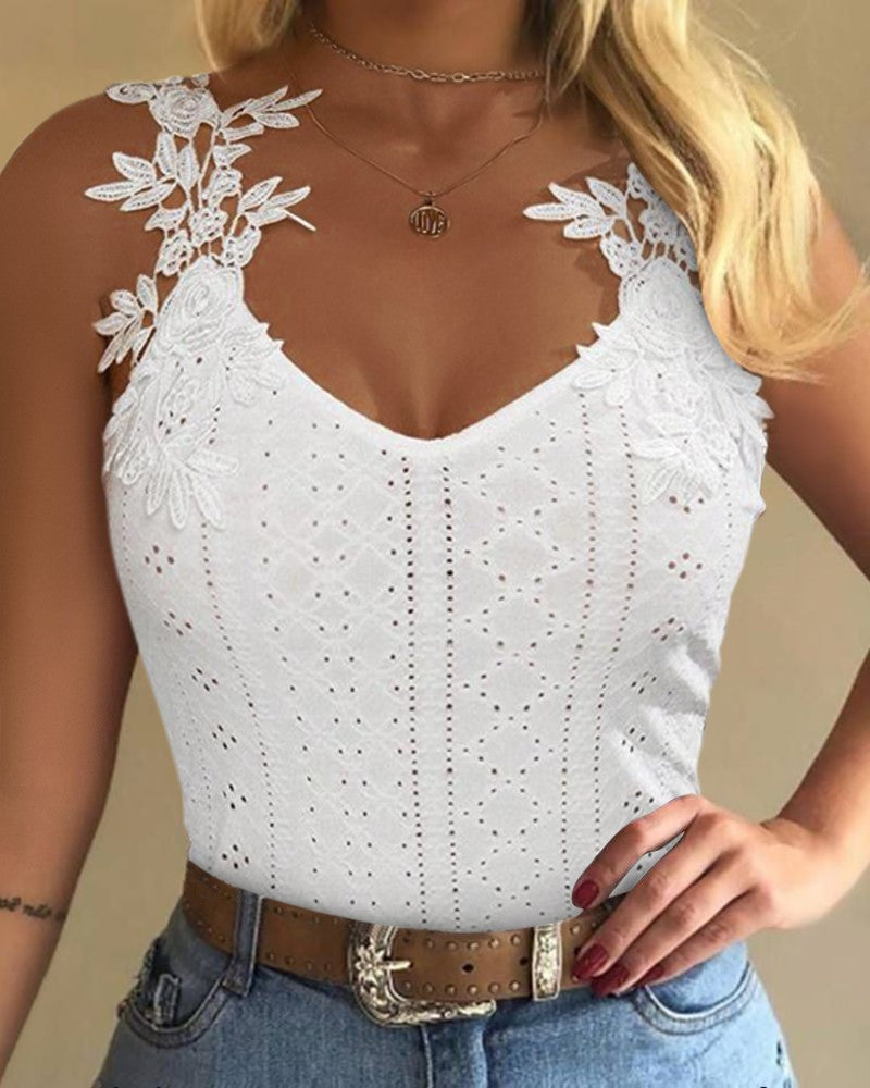 Contrast Lace Eyelet Embroidery Cami Top