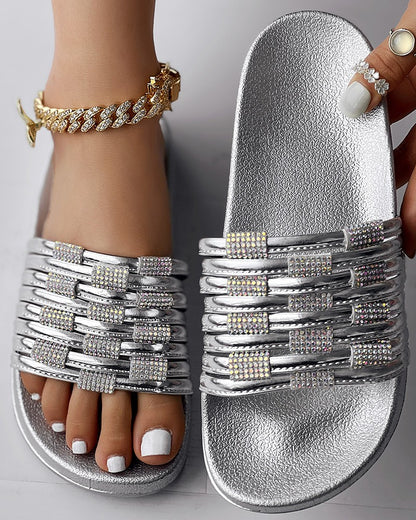 Braided Rhinestone Outdoor Slippers Summer Sandals