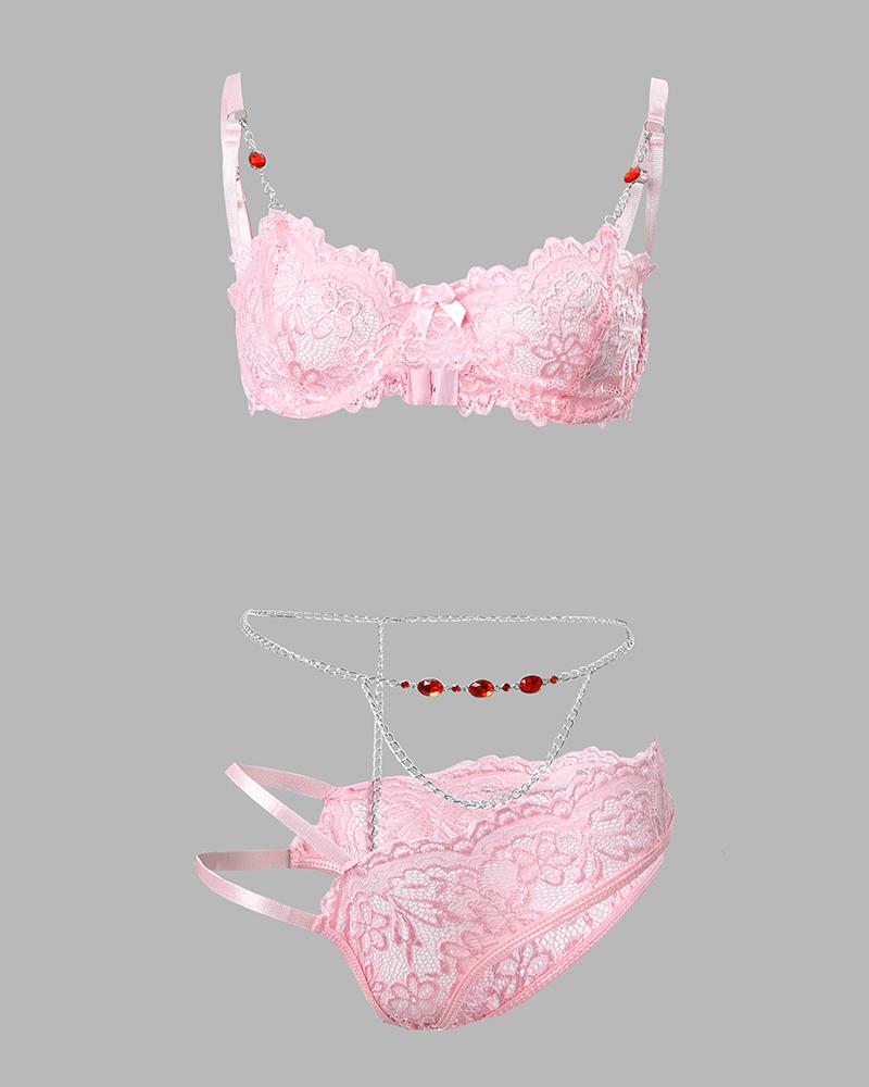 Chain Decor Lace Lingerie Set