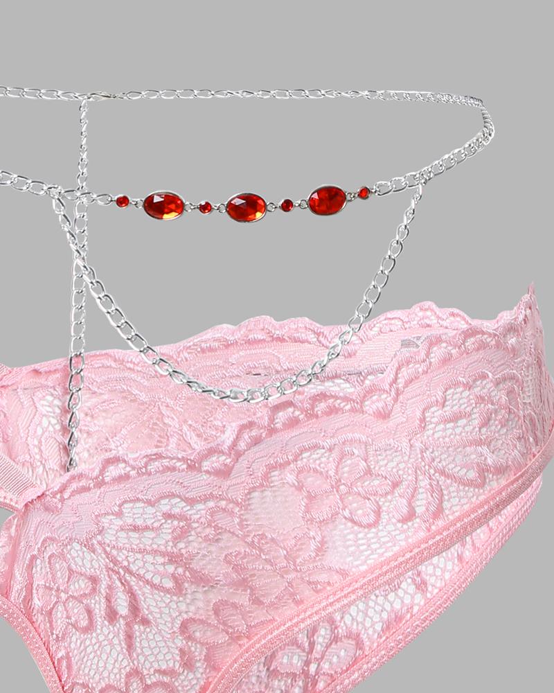 Chain Decor Lace Lingerie Set