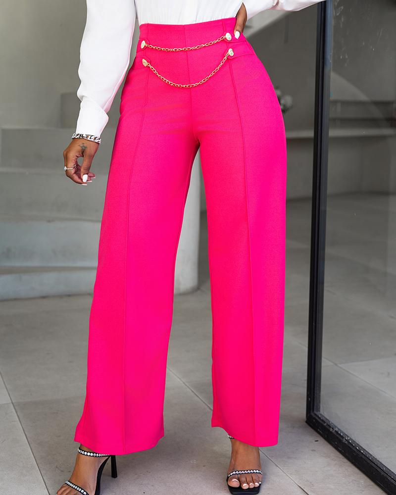 Chain Decor Wide Leg Pants