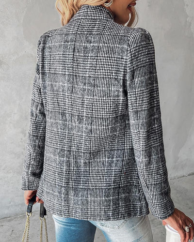 Plaid Pattern Notched Collar Blazer Coat