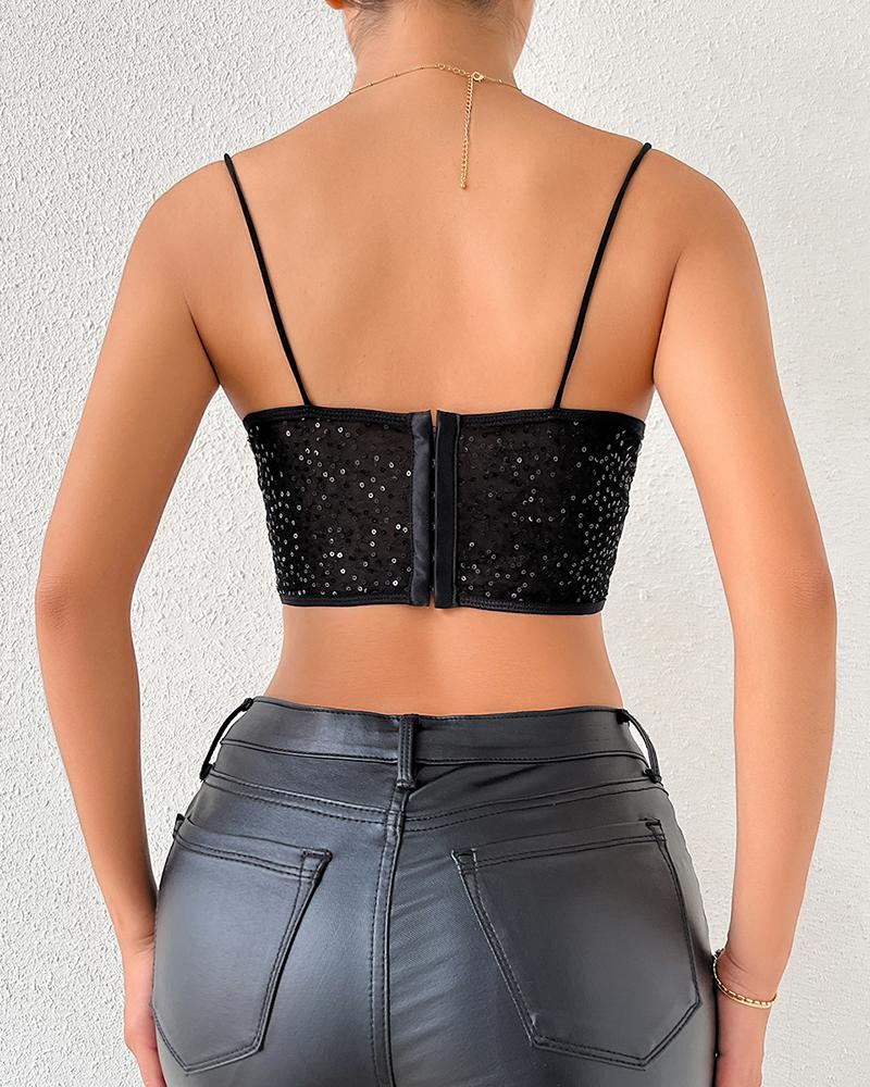 Spaghetti Strap Sequin Corset Top