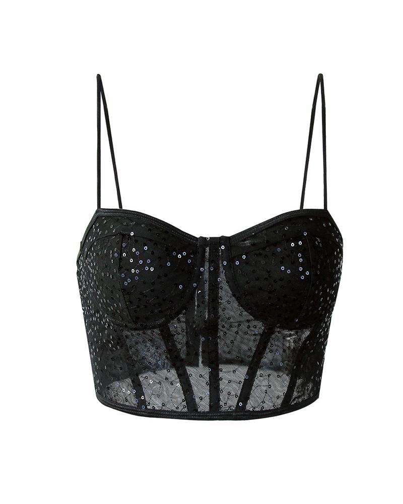 Spaghetti Strap Sequin Corset Top