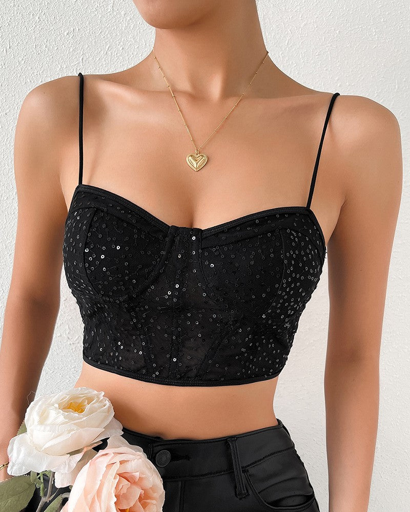 Spaghetti Strap Sequin Corset Top