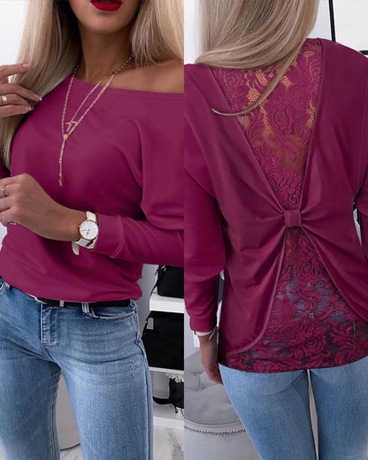 Contrast Lace Long Sleeve Top