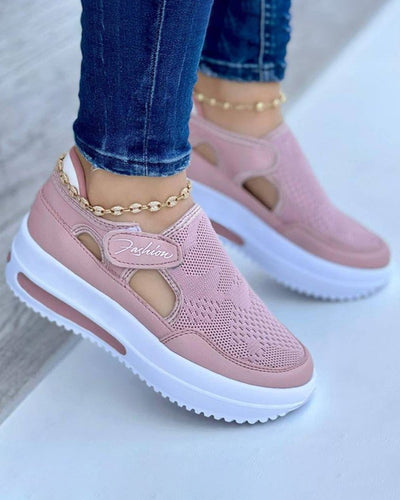 Cutout Letter Print Velcro Muffin Sneakers