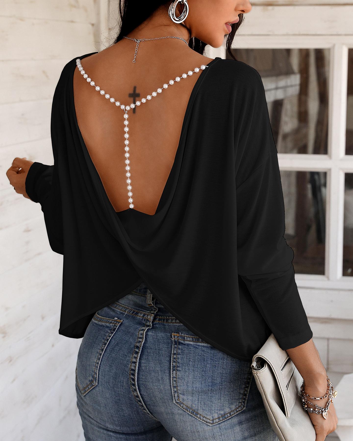 Beaded Strap Backless Twisted Top