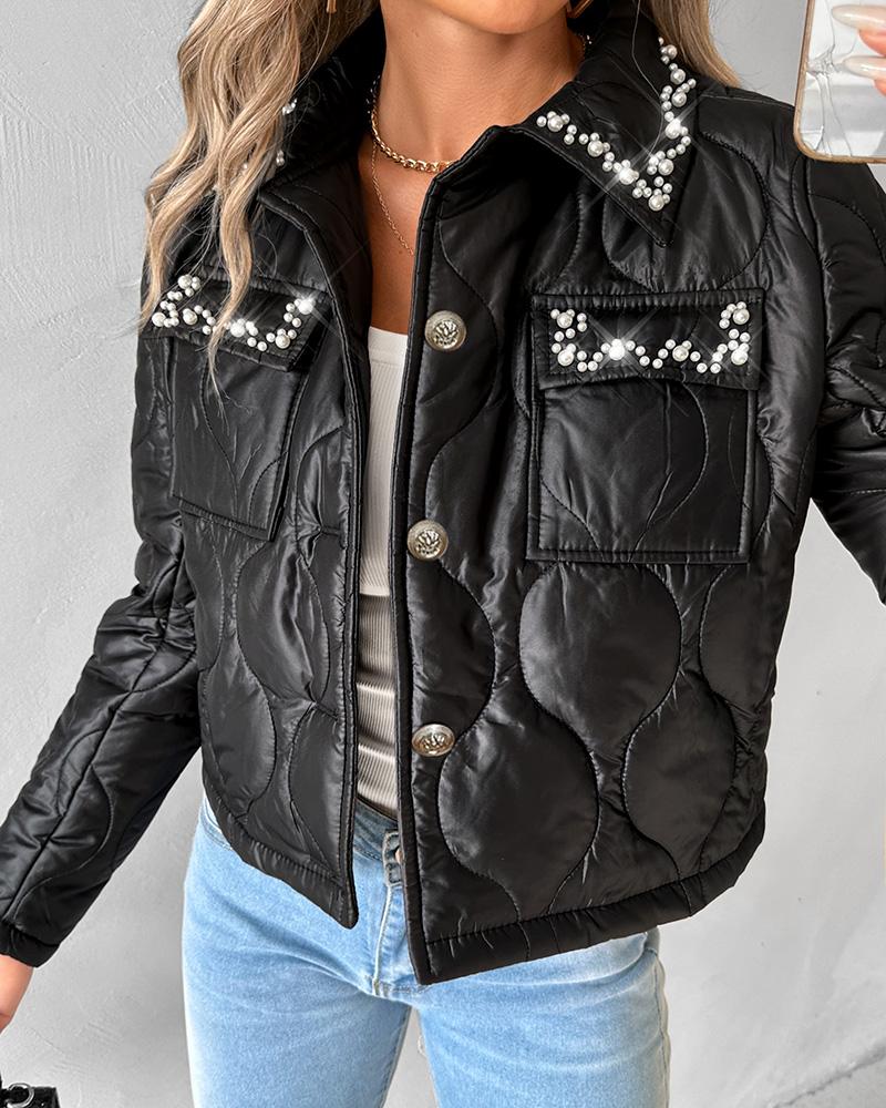 Beaded Crop Quilted Puffer Jacket