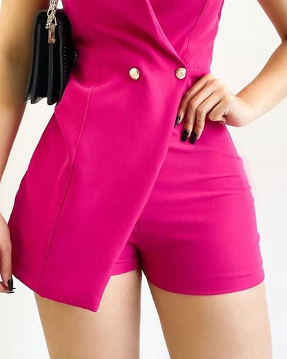 Deep V Neck Overlap Sleeveless Romper