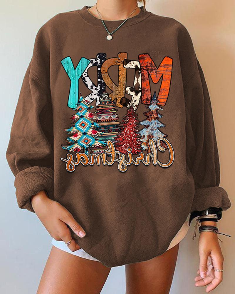 Christmas Tree Letter Print Long Sleeve Sweatshirt