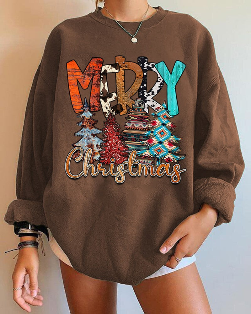 Christmas Tree Letter Print Long Sleeve Sweatshirt