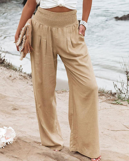 Gathered Waist Pocket Design Wide Leg Pants