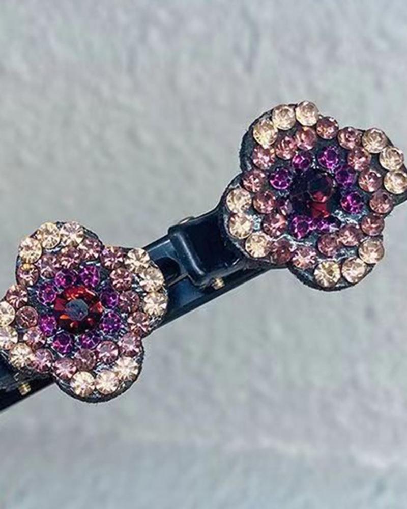 1pc Crystal Floral Pattern Braided Hairpin