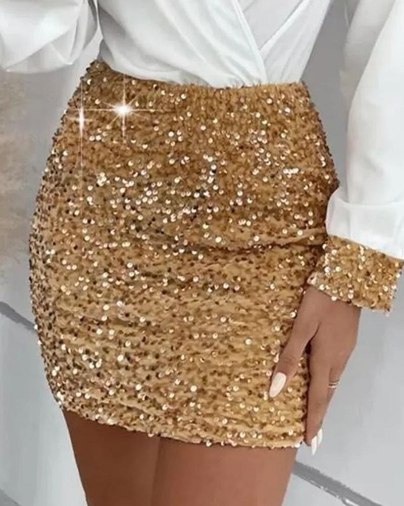 Contrast Sequin Long Sleeve Bodycon Dress