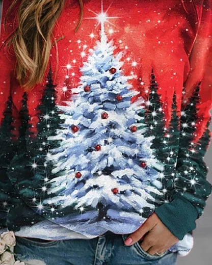 Christmas Tree Print Long Sleeve Sweatshirt