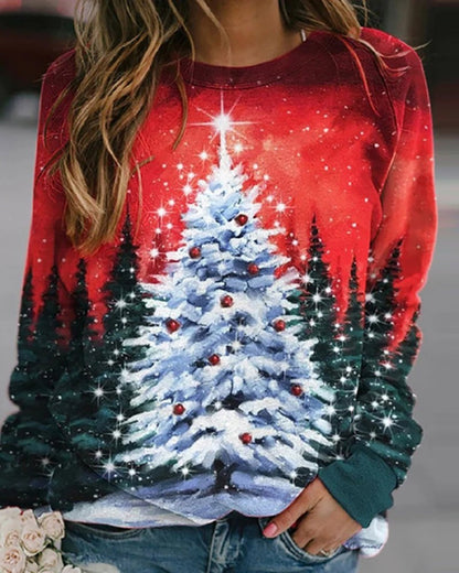 Christmas Tree Print Long Sleeve Sweatshirt