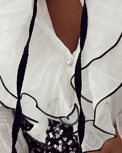 Ruffles Buttoned Tied Detail Top