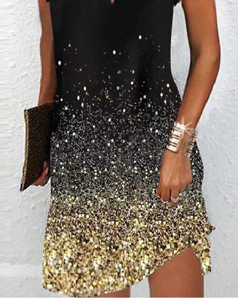 Colorblock Contrast Lace Scallop Trim Casual Dress