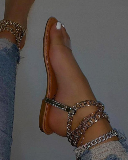 Clear Strap Layered Chain Decor Slippers