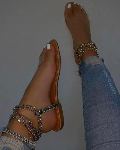 Clear Strap Layered Chain Decor Slippers