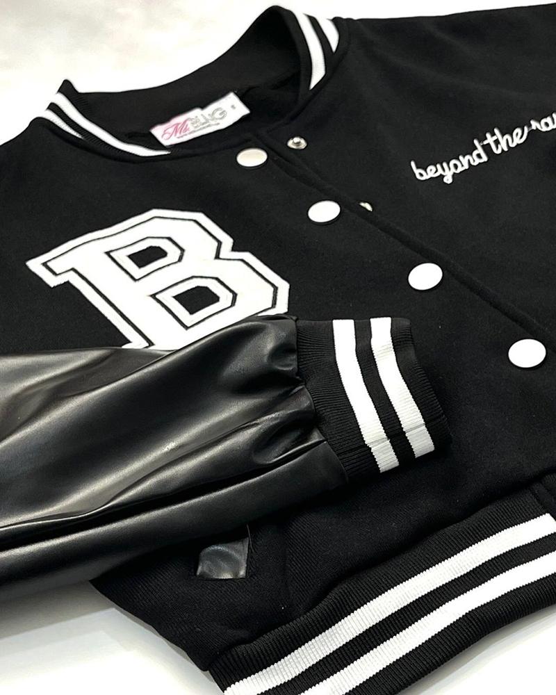 Letter Pattern Long Sleeve Buttoned Baseball Jacket