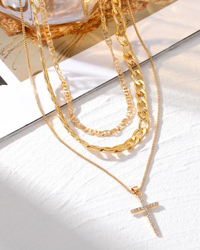 1pcs Hollow Out Multi layered Cross Pendant Necklace
