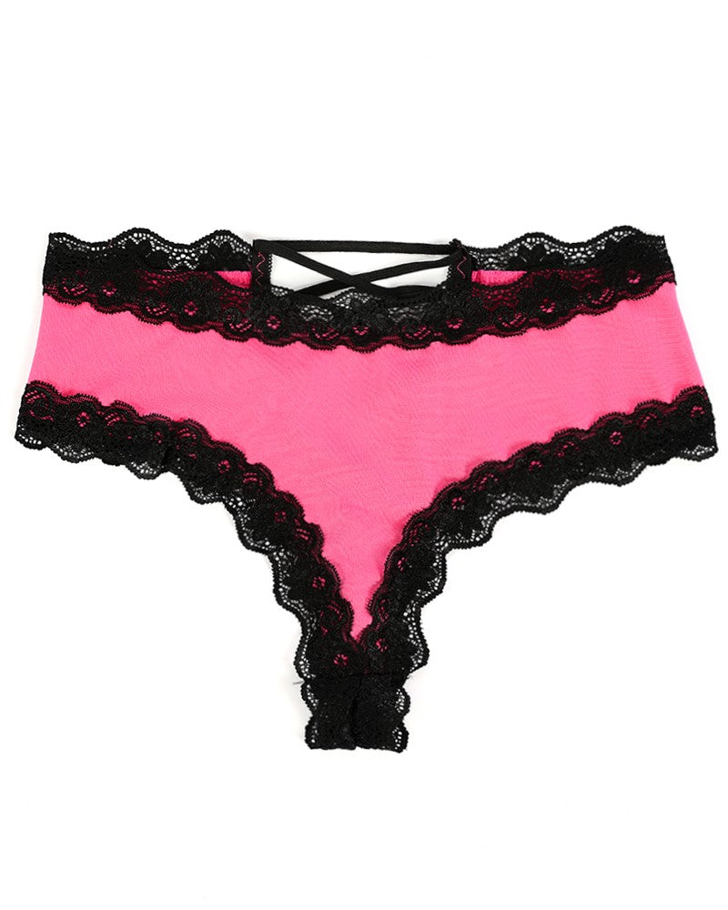 Lace up Back Contrast Lace Breathable Panty