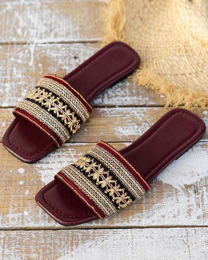 Bohemian Tribal Wide Strap Beach Slippers