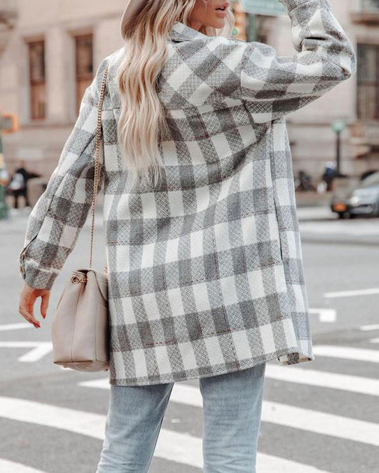 Plaid Print Long Sleeve Button Down Shacket